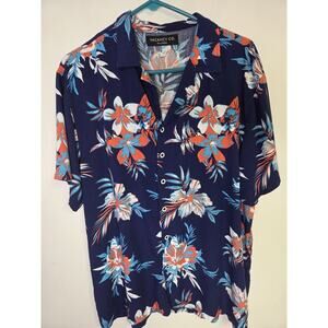 Vacancy Co Men's Button Down Shirt Dark Blue Hawaiin Print Size XXL 2XL